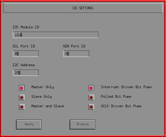 I2C SETTINGS DIALOG